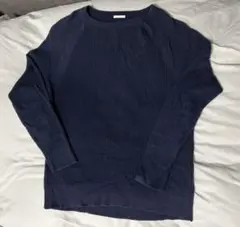 ネイビー ワッフル編み ニットセーター L