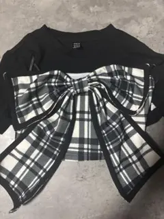 SHEIN ミニトップス 黒 チェック リボン 大きめ 量産 ワンホン ホビ垢