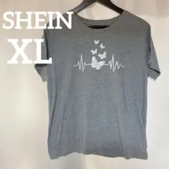 SHEIN【XL】蝶と心拍のデザイン 半袖Tシャツ グレー