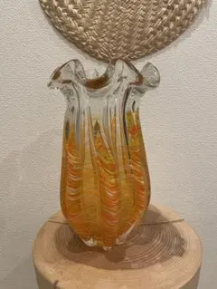 アートガラス 花瓶 フラワーベース アンバー イエロー29cm - メルカリ
