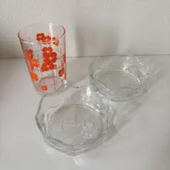 昭和レトロ★アデリアグラス　コップ　重ね小鉢　セット　石塚硝子　当時物　花柄