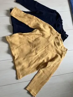 ユニクロ　長袖カットソー 90cm マスタード ネイビー２枚セット