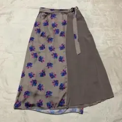 寄付対象品 theory luxe サイドプリーツ 花柄 ロングスカート 38