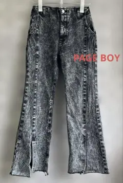 PAGE BOY ブラック ブーツカットデニムパンツ ダメージ加工
