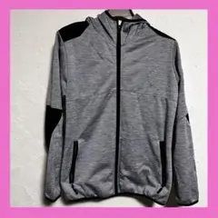 【美品】ストレッチパーカー フード付き ジップアップ グレー　スポーツウェア