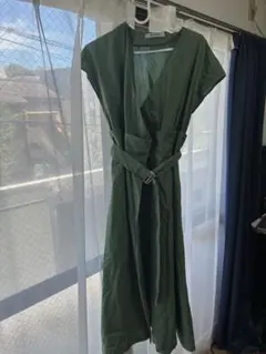 nano universe オリーブグリーン 半袖シャツワンピース