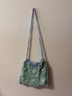 ハンドメイド ミントグリーン かぎ針編みポシェット