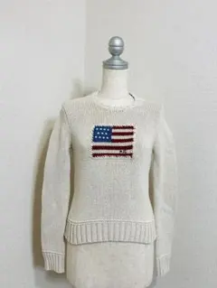8177. 【極美品】RALPH LAUREN 星条旗 丸首 長袖丈ニット