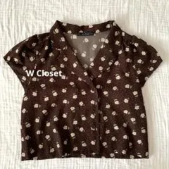 W Closet ダブルクローゼット　小花柄　レトロ　ブラウス 茶系　ナチュラル