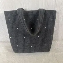 グレー パール装飾 トートバッグ