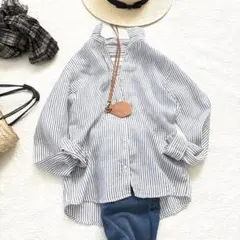 極美❤️Spick and span フレンチリネン　　ストライプシャツ麻100