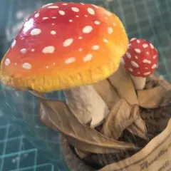 落ち葉　キノコ　オブジェ　フィギュア　ベニテングダケ