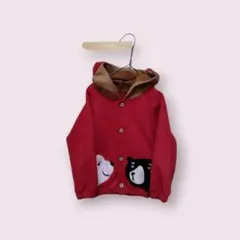 アニマル　ビビッドカラー　くま耳フード　前開きブルゾン　レトロ　バイカラー