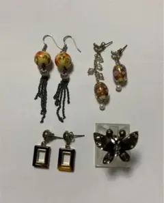 美品☆ カジュアルピアス3点＆バタフライリングのセット