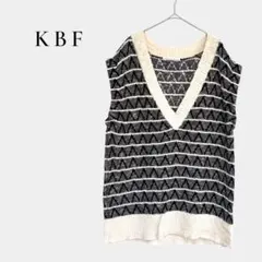 【ケービーエフ】ジャガードVネックベスト ニットベスト 大きめ ざっくり編み