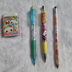 平成レトロ柄のキャラクター　シャーペン　消しゴムセット