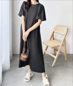【新品タグ付】GeeRA ジャガードロングワンピース チャコールグレー　Mのサムネイル