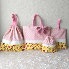 入園入学4点セット ピンク＆スイーツ柄、レッスンバック☆上履き袋 体操着袋