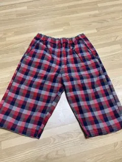 無印良品　キッズ　130 チェック　ショートパンツ　赤　紺　ブロックチェック