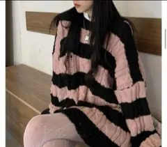 amood Dewell/X> オーバーサイズフィットストライプ春ニット　ピンク