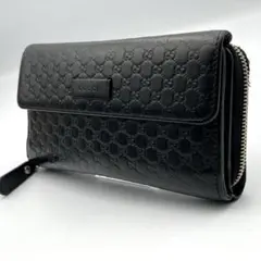 希少✨グッチ 長財布 二つ折り　マイクロシマ レザー GG ホック　フラップのサムネイル
