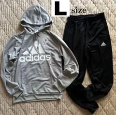 adidas アディダス スウェット 上下セット 黒 ブラック L グレー