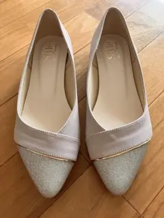 メタルラインコンビ　フラットパンプス