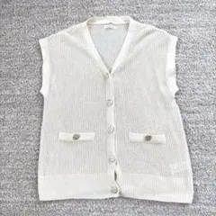 【新品】kokoコラボ　ボタンニットベスト　透かし編み　サマーニット　濃白　L