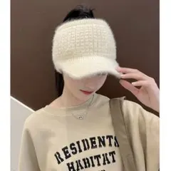 【売り尽くし】 ゴルフ　ニットサンバイザー　帽子　白　テニス　冬1179