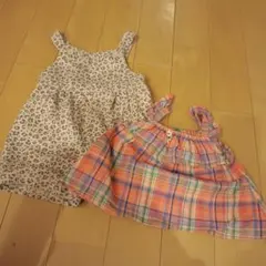 ヒョウ柄コットンショートオーバーオールとチェック柄チェニック