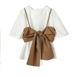 GRL ブラウスセットリボンビスチェ ブラウン Mサイズ