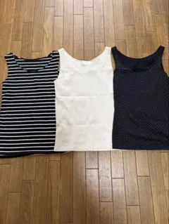 14、タンクトップ 3枚セット ストライプ・ホワイト・ドット、レディース