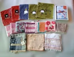 【新品未使用】綿100%　タオルハンカチ　16枚セット　今治　くま　ウサギ　花