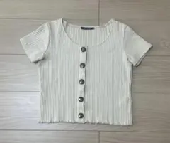 one wayフロントボタンリブニット半袖トップス