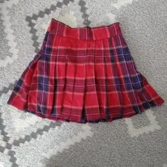 女児　赤チェック プリーツスカートinパンツ 120cm