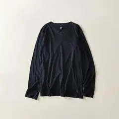 45R ロングTシャツ Vネック ワンポイント刺繍 ユニセックス 藍色のサムネイル