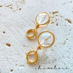 天然石ピアス　チャーム　ワイヤーラッピング　水晶（約6mm）