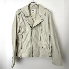【極美品】ZARAザラ 合皮 ダブルライダースジャケットJPN XXL白系
