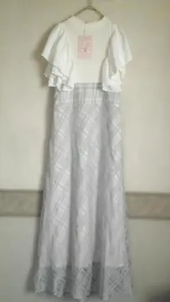 mily bilet ダブルフリル袖チェックレースドッキングワンピース