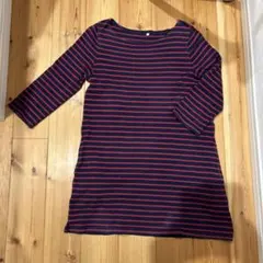 【L】無印良品　ボーダー　ボートネック　ワンピース　コットン　綿100%