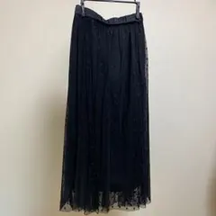 美品♡マーキュリーデュオのペチコート付きドットチュールロングスカート黒レース