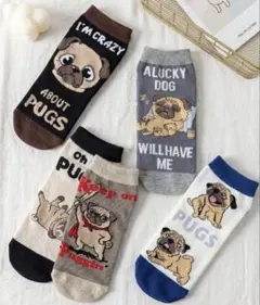 『新品』レディース靴下 23-25㎝ 犬柄 パグ 5足セットソックス まとめ売り