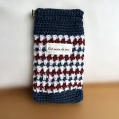 ハンドメイド　バネ口ポーチ ネイビー 赤