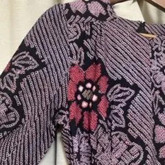 一点のみ レアカラー 有松鳴海絞りリメイクワンピース 浴衣リメイク 有松鳴海絞り ゆったりギャザーワンピース 新品