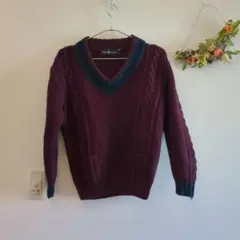 Ralph Lauren バーガンディ Vネック ニット M
