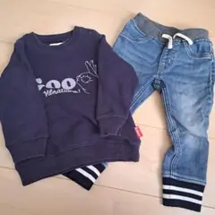 ネイビー トレーナーとデニムパンツセット 90