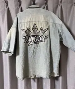 9090sデニムシャツ バックロゴ クラウン ライトインディゴ ストリート