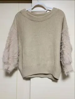 GLOBAL WORK フェザースリーブプルオーバー ニット L ベージュ