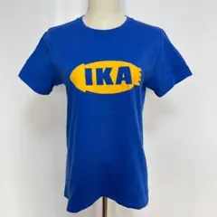 美品IKEAパロディTシャツ 面白ロゴカジュアル（G- L）ピチT ブルー