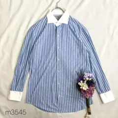 メーカーズシャツ鎌倉　クレリックシャツ 長袖 ストライプ柄　綿混　ビジネスのサムネイル